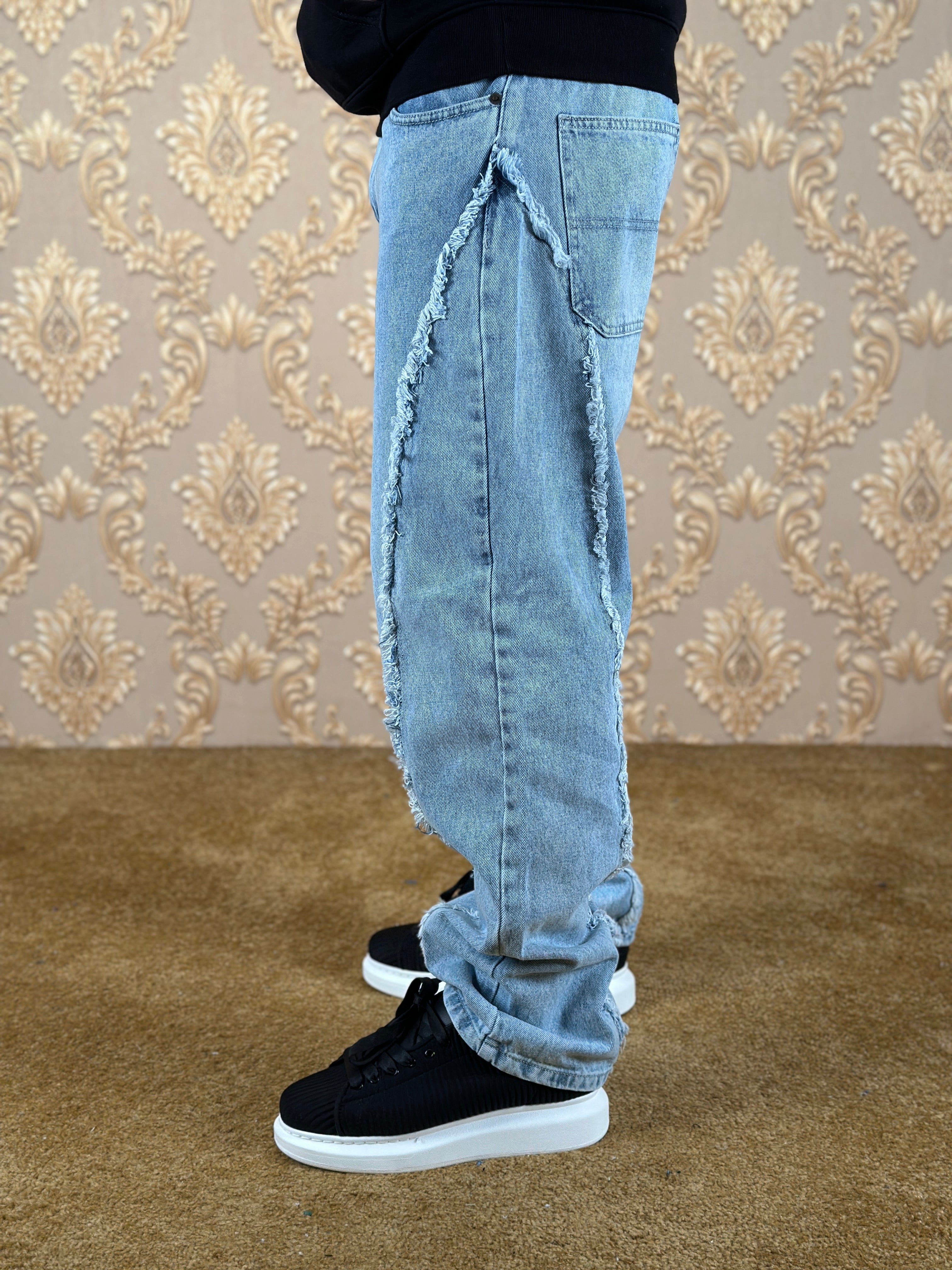 SHREDDED BAGGY JEANS BLEU