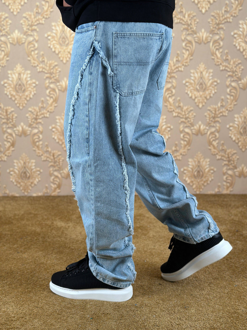 SHREDDED BAGGY JEANS BLEU
