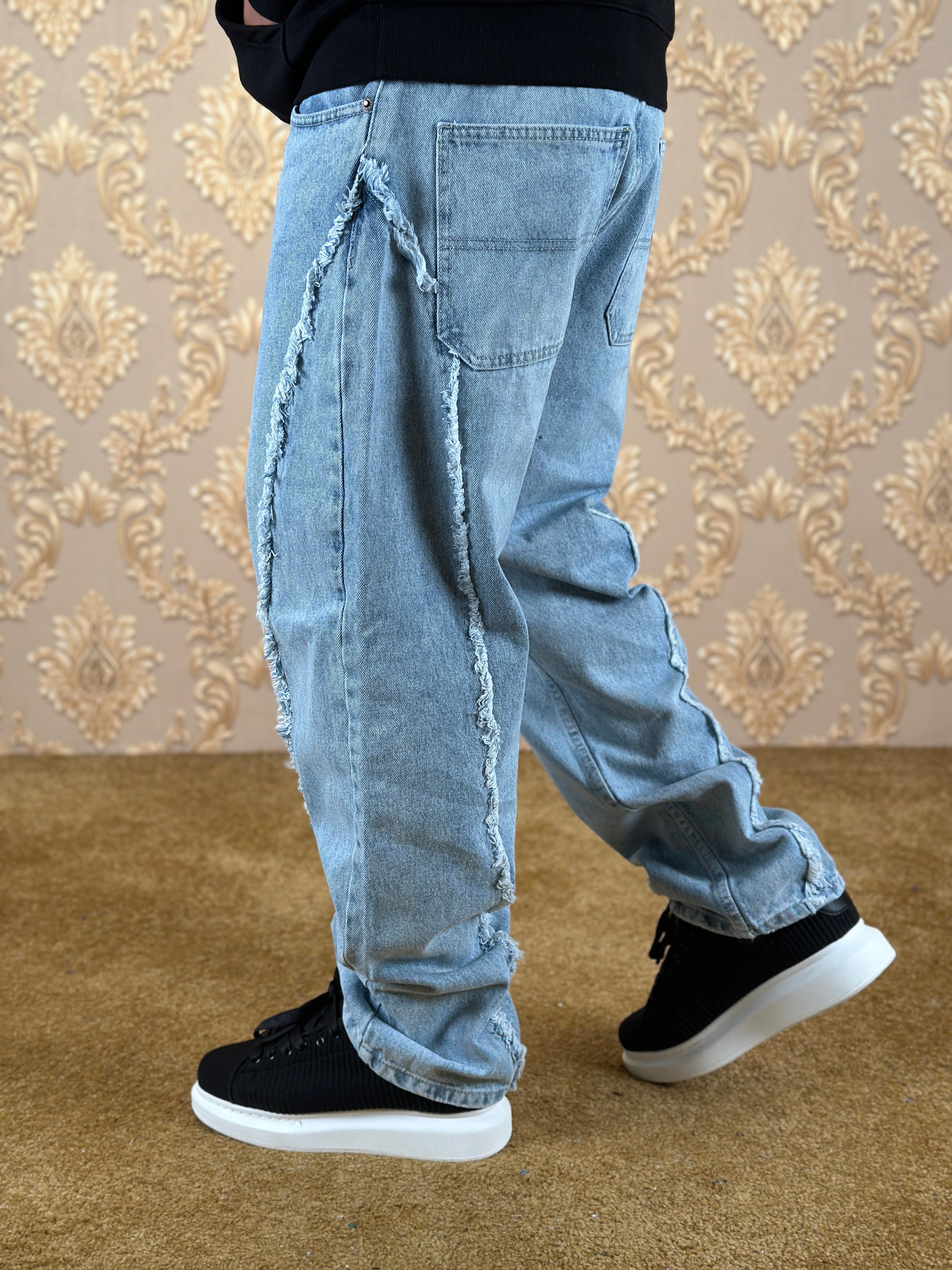 SHREDDED BAGGY JEANS BLEU