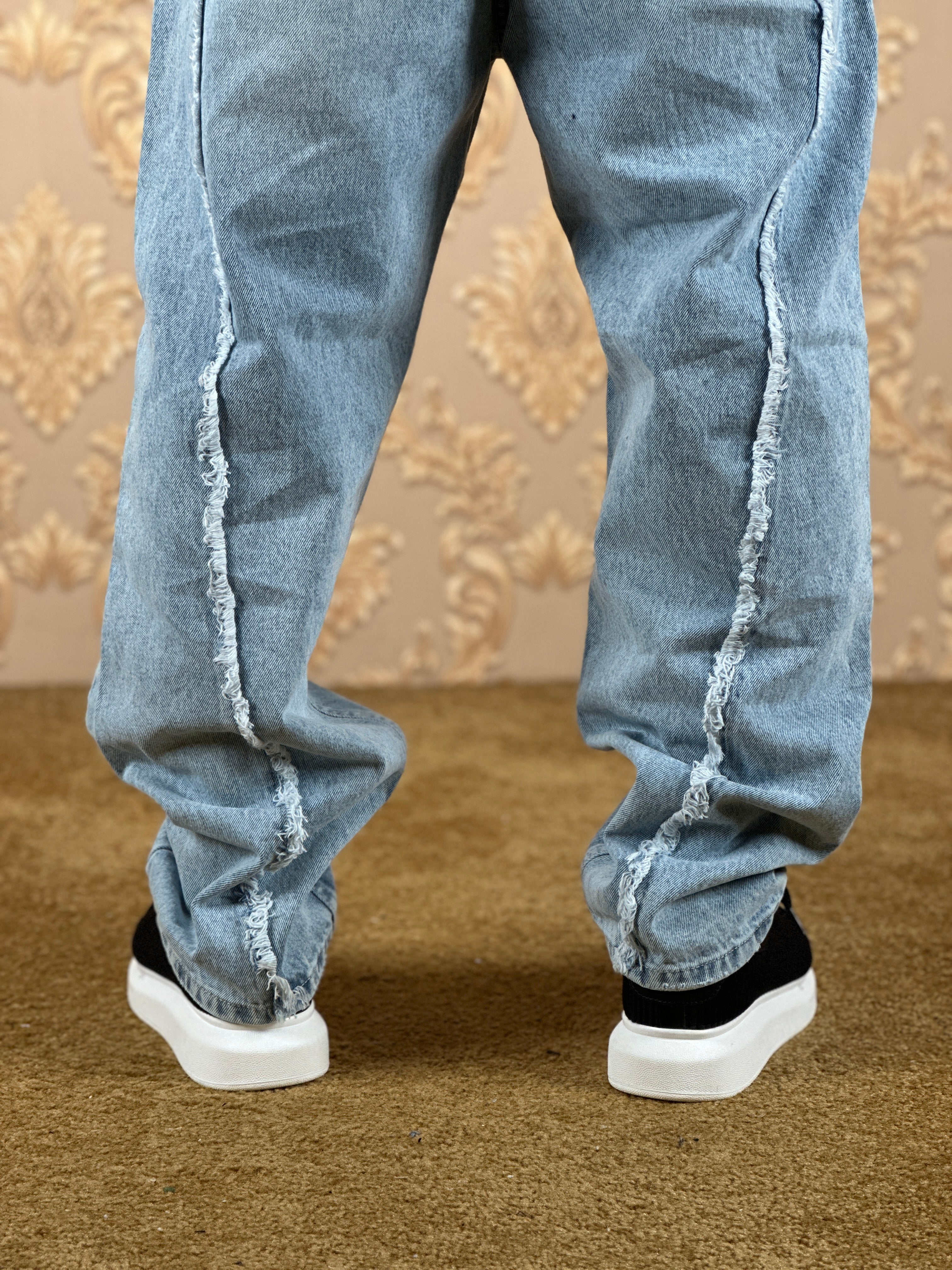 SHREDDED BAGGY JEANS BLEU