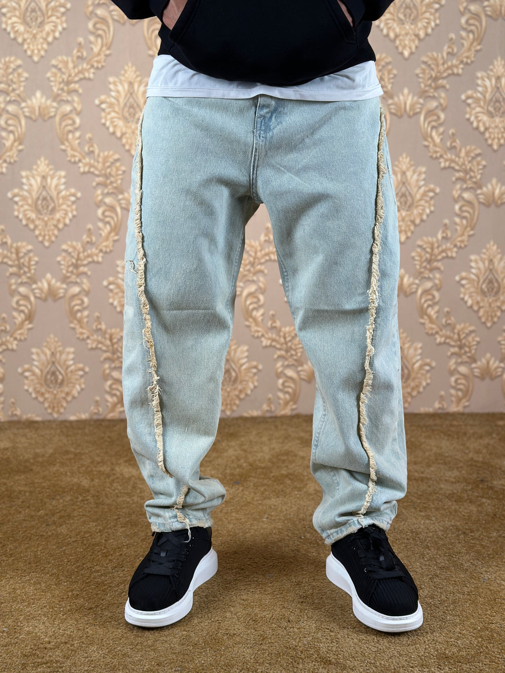 SHREDDED BAGGY JEANS BLEU GLACE