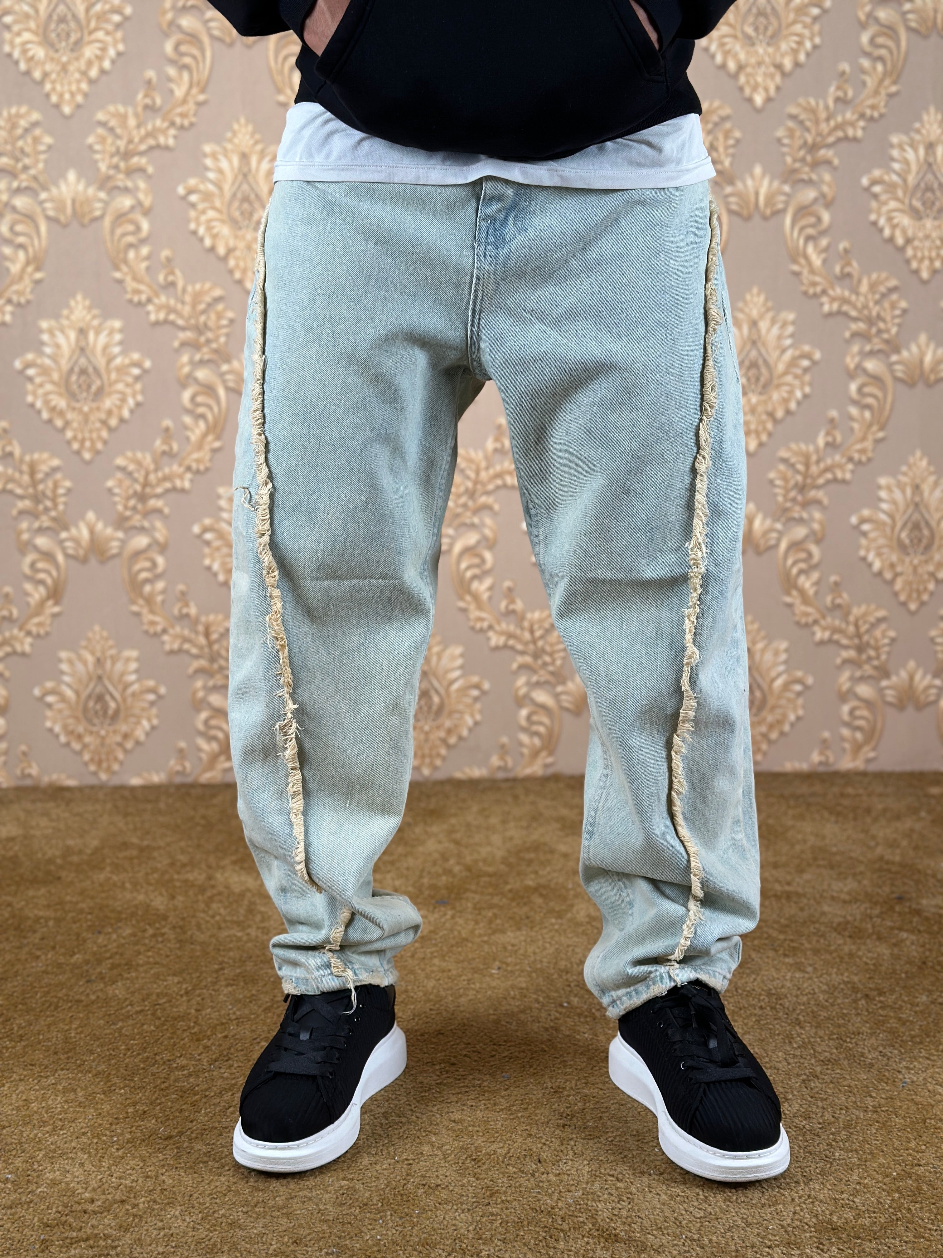 SHREDDED BAGGY JEANS BLEU GLACE