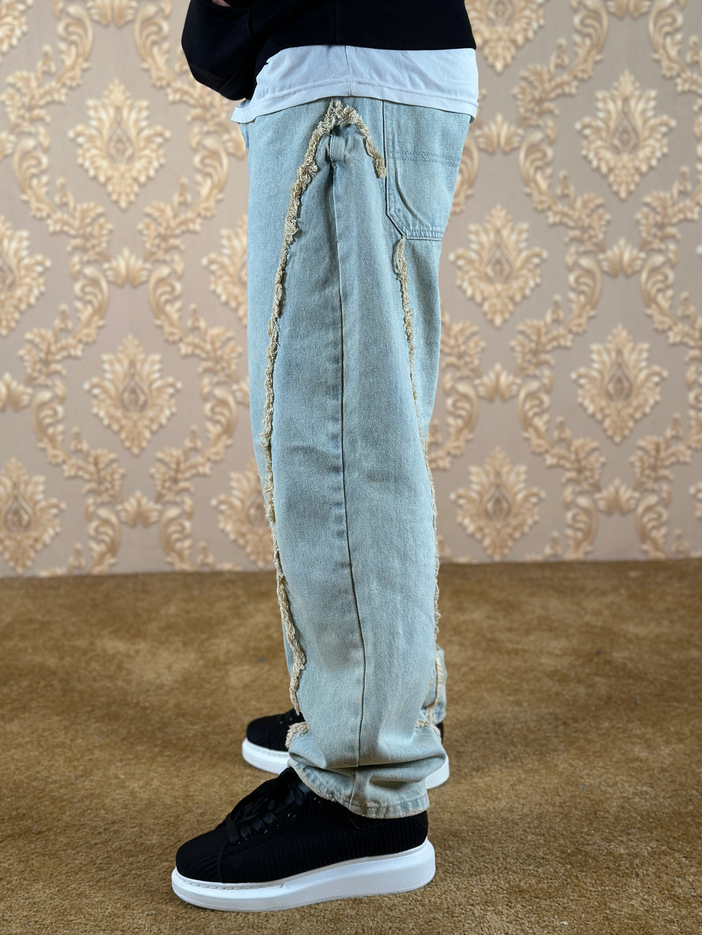 SHREDDED BAGGY JEANS BLEU GLACE