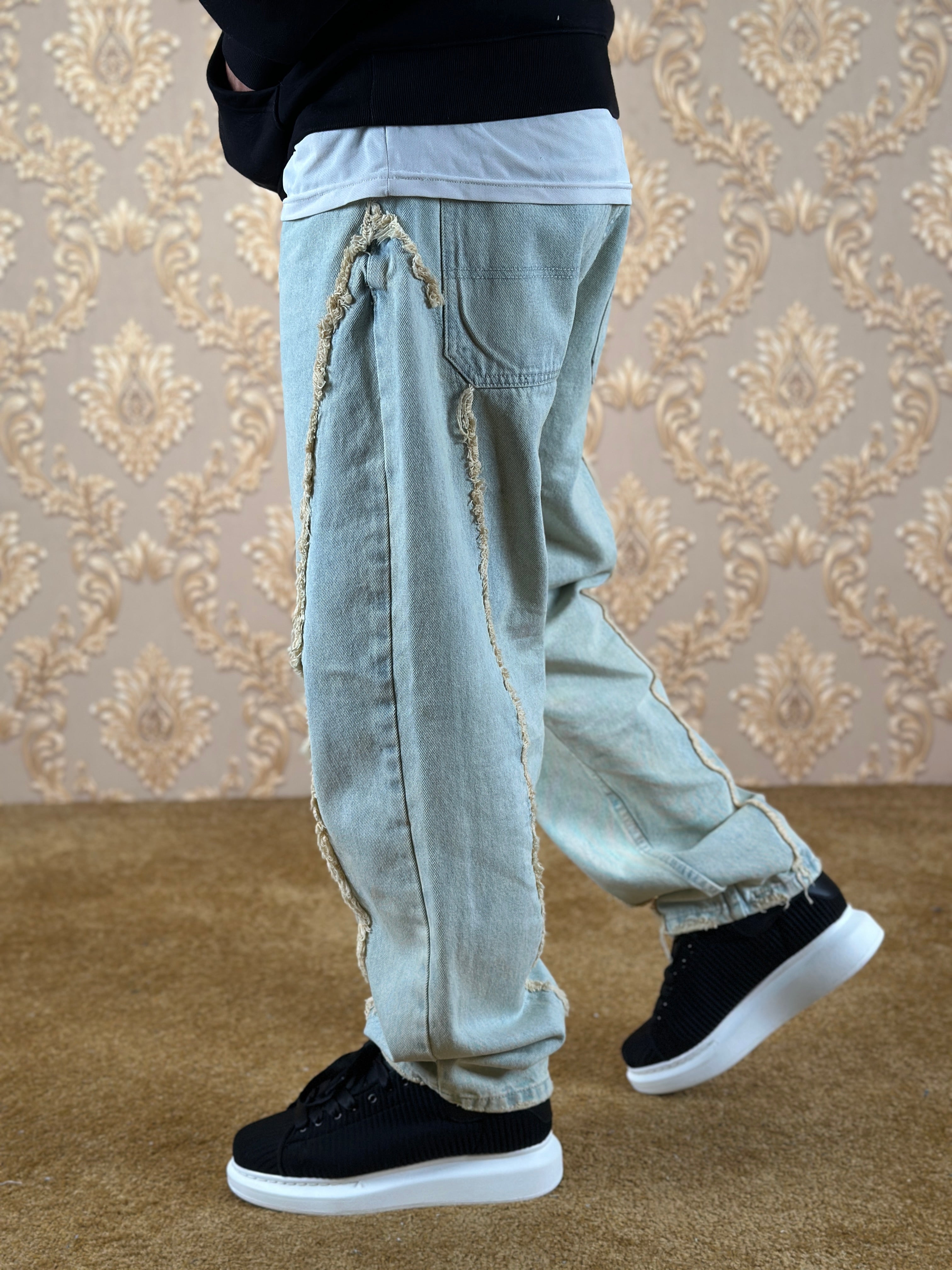 SHREDDED BAGGY JEANS BLEU GLACE