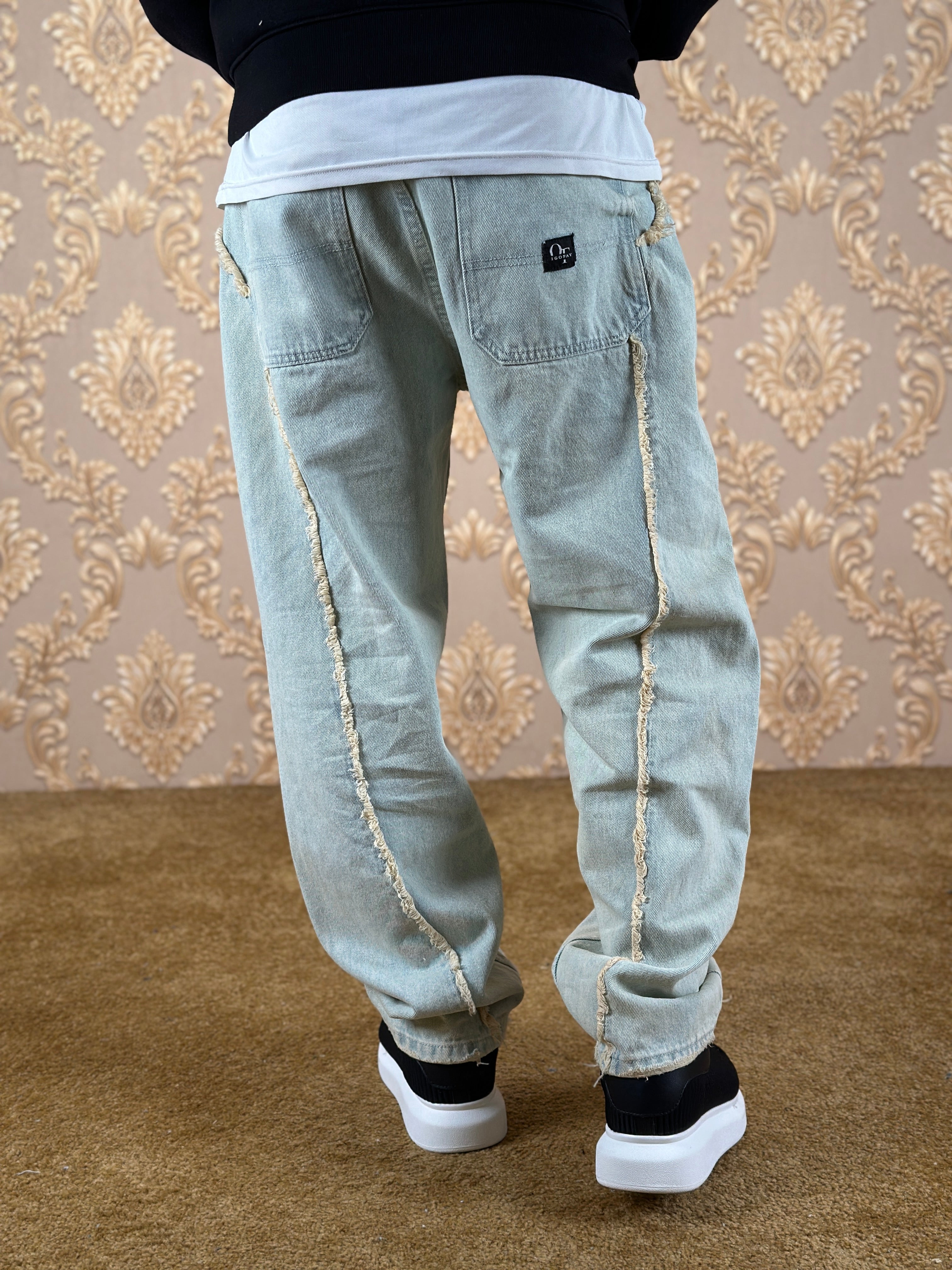 SHREDDED BAGGY JEANS BLEU GLACE