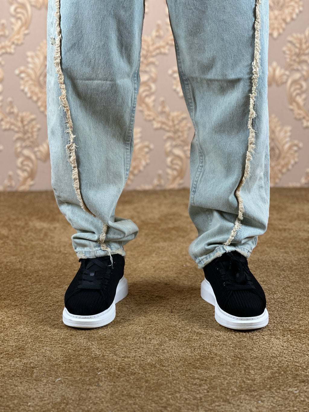 SHREDDED BAGGY JEANS BLEU GLACE