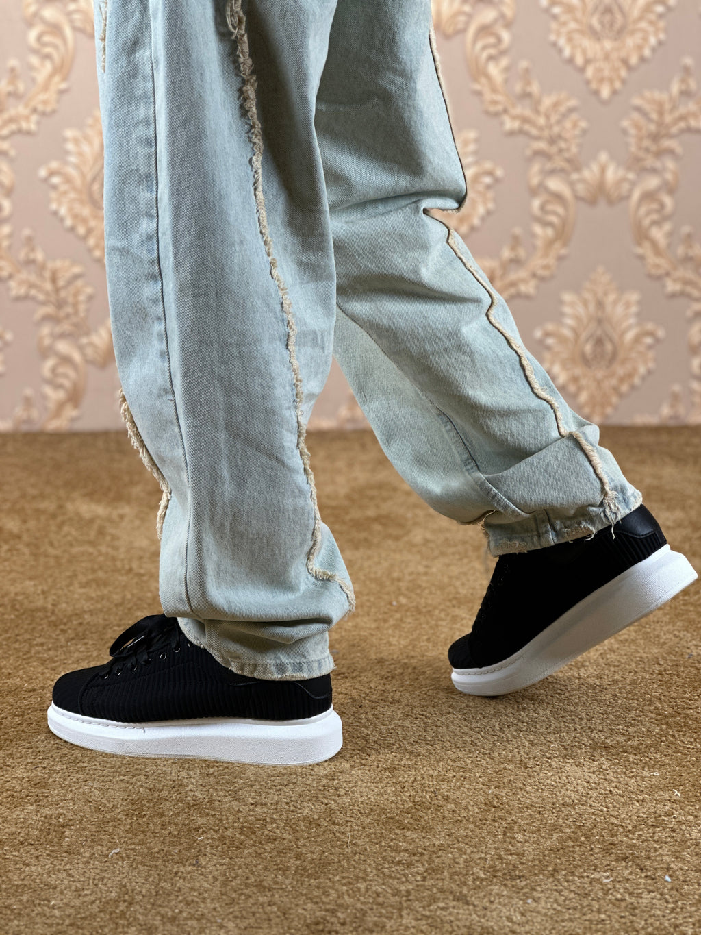 SHREDDED BAGGY JEANS BLEU GLACE
