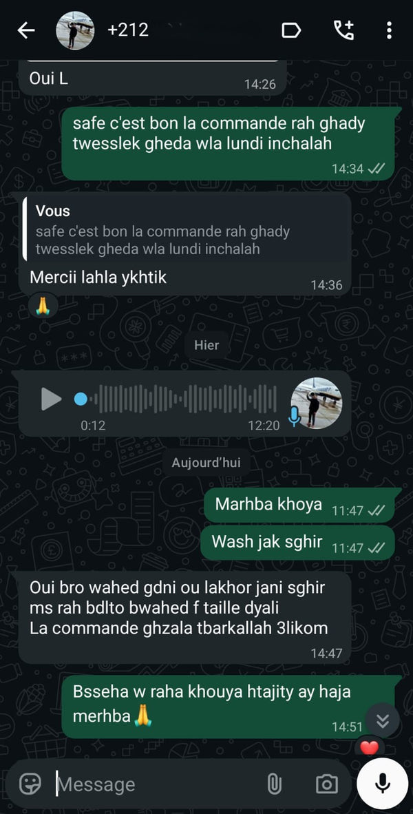 Capture d'écran d'un message client